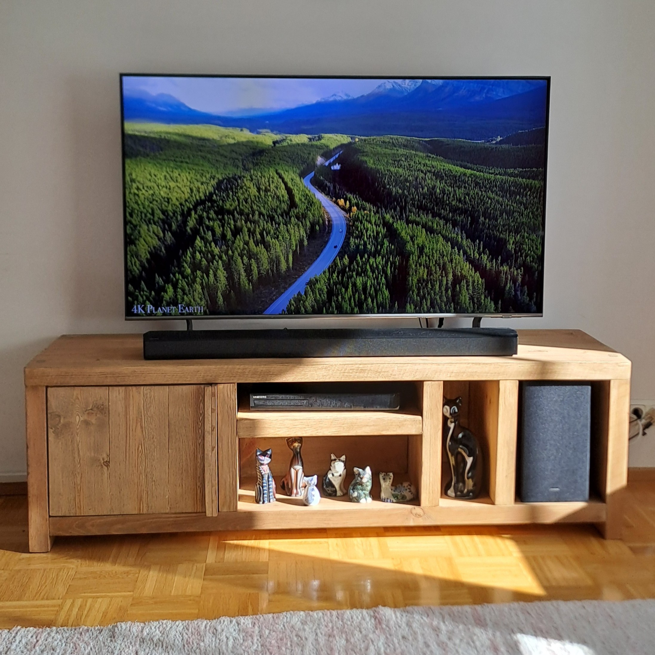 A wooden tv stand